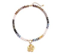 SKENUDY Coloré pierre arc-en-ciel perles collier pour les femmes,Morandi pierre précieuse naturelle perles choker,Boho Surfer Beach colliers,Fleur Charm bijoux d'été,