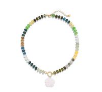 SKENUDY Coloré pierre précieuse arc-en-ciel perle collier pour les femmes,Vert pierre naturelle perle choker,Boho Surfer Beach colliers,Shell Fleur bijoux d'été,