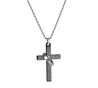 SKENUDY Croix noire en acier inoxydable anneau collier croix pendentif pour hommes imperméable non ternir collier hypoallergène et cadeaux bijoux pour papa mari fils et amis