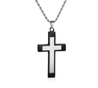 SKENUDY Pendentif en acier inoxydable noir encadré en argent croix collier croix pour hommes imperméable non ternir collier hypoallergène et cadeaux bijoux pour papa mari fils et amis