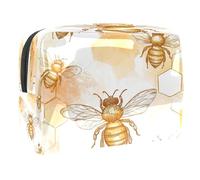 Sketch Honey Bees Trousse à cosmétiques pour femme, trousse de toilette de voyage, grande pochette de maquillage en PVC pratique avec fermeture éclair, multicolore, 18.5x7.5x13cm/7.3x3x5.1in, Trousse