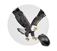 Sketch of Bald Eagle Diving Round Mouse Pad Smooth Glide Gaming Mousepad Extra Density Portable Confortable Mouse Mat for Desk Home Office 20 x 19 cm