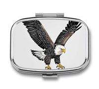 Sketch of Bald Eagle DivingPill Pilulier de plongée avec miroir, pilulier de voyage en métal à 2 compartiments pour médicaments quotidiens, design compact et artistique pour sac à main, poche ou