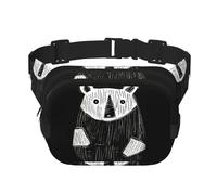Sketch of Bear Fitness Sac à bandoulière de voyage, sac banane tendance et décontracté, sac banane carré double couche, noir, taille unique, Noir/blanc, One Size