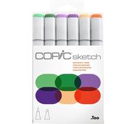Sketch Set De 6 Marqueurs À Encre À Alcool Permanente Double Pointe, Pointe Pinceau Ultra Souple Et Large Biseautée, Rechargeable - Set Couleurs Teintes Secondaires[Z2154]