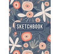 Sketchbook: Carnet De Croquis Skizzenbuch Album Da Disegno Cuaderno De Bocetos: 100 Blank Page Sketch Book For Drawing, Doodling & Writing: Peach Flowers On Blue 592-0