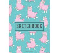 Sketchbook: Carnet De Croquis Skizzenbuch Album Da Disegno Cuaderno De Bocetos: 100 Blank Page Sketch Book For Drawing, Doodling & Writing: Pink Llamas On Blue 608-8