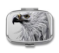 Sketching an Eagle Pilulier portable à 2 compartiments avec miroir pour sac à main de poche, voyage, mini organisateur de médicaments en métal pour vitamines, huile de poisson