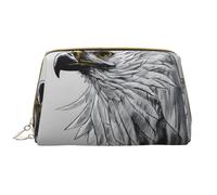 Sketching an Eagle Trousse de maquillage pour femme - Grande capacité - Trousse de maquillage de voyage en cuir synthétique avec fermeture éclair - Organiseur portable large ouvert, blanc, taille