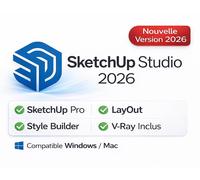 Sketchup Studio 2026 Licence Officelle 1 An - Sketchup Pro & Layout & Style Builder & V-Ray - Windows/Mac