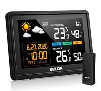 Skeufy Station météo radio avec capteur extérieur, température intérieure/extérieure, humidité, baromètre, écran couleur, prévisions