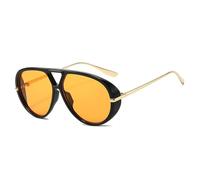 SKFGNX Lunettes de soleil aviateur oversize à double pont, style rétro, dégradé de couleurs bonbon, protection UV400, pour hommes et hommes, style punk, noir et orange, taille 1.