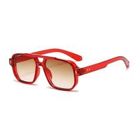 SKFGNX Lunettes de soleil carrées vintage pour homme, monture double pont, verres transparents effet océan, style tendance, rivets, protection UV400, dégradé rouge thé, taille 1