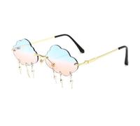 SKFGNX Lunettes de soleil femme tendance, sans monture, en forme de nuage avec pendentif éclair, verres transparents effet océan, dégradé bleu-rose.
