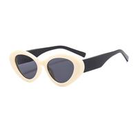 SKFGNX Lunettes de soleil œil de chat tendance, jaune thé, style rétro, à contraste de couleurs, protection UV400, ovales, beige, noir, gris, taille 1.