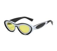 SKFGNX Lunettes de soleil œil de chat vintage à contraste de couleurs, monture ovale tendance pour femmes et hommes, protection UV400, modèle unique, noir, blanc et jaune, taille 1.