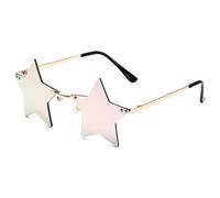 SKFGNX Lunettes de soleil pentagramme sans monture, style tendance, étoile à cinq branches, protection UV400, verres miroir roses, taille 1