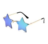 SKFGNX Lunettes de soleil pentagramme sans monture, style tendance, étoile à cinq branches, protection UV400, verres miroirs verts, taille 1