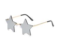 SKFGNX Lunettes de soleil pentagramme sans monture, style tendance étoile à cinq branches, protection UV400, verres miroir argentés, taille 1