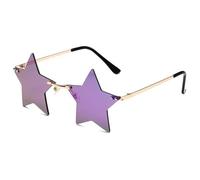 SKFGNX Lunettes de soleil pentagramme sans monture uniques, style tendance étoile à cinq branches, protection UV400, verres miroir violet, 1