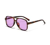 SKFGNX Lunettes de soleil pilote à double pont pour femmes, style vintage, rivets, verres transparents, protection UV400, violet léopard, 1