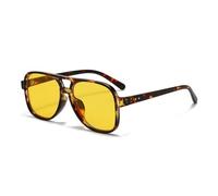 SKFGNX Lunettes de soleil pilote à double pont pour femmes, style vintage, rivets, verres transparents, protection UV400, jaune léopard, 1