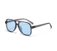 SKFGNX Lunettes de soleil pilote à double pont pour femmes, style vintage rivets, verres transparents bleu océan, protection UV400, gris-bleu, taille 1