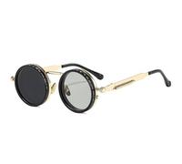 SKFGNX Lunettes de soleil polarisées rétro rondes punk pour hommes et femmes, protection UV400, atténuation réglable, dorées, taille 2,1