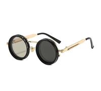 SKFGNX Lunettes de soleil polarisées rondes rétro punk pour hommes et femmes, protection UV400, atténuation réglable, dorées, taille 1.1