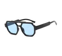 SKFGNX Lunettes de soleil rétro à double pont, forme carrée polygonale, pour femme, verres bleus et violets, protection UV400, noir et bleu, taille 1.