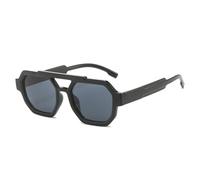 SKFGNX Lunettes de soleil rétro à double pont, forme carrée polygonale, pour femmes, verres bleus et violets, protection UV400, noir et gris, taille 1.