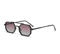 SKFGNX Lunettes de soleil rétro à double pont pour homme, style polygonal, petites lunettes carrées, verres dégradés océan clair, monture en métal, noir et violet, taille 1.