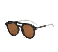 SKFGNX Lunettes de soleil rétro à double pont, style pilote, avec rivets, verres dégradés transparents, protection UV400, style punk, pour femme, noir mat, taille 1.