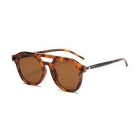 SKFGNX Lunettes de soleil rétro à double pont, style pilote, avec rivets, verres dégradés transparents, protection UV400, style punk, couleur léopard thé, taille 1.