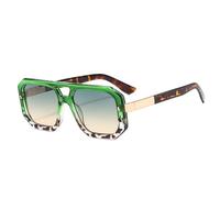 SKFGNX Lunettes de soleil rétro carrées à double pont pour femmes, verres dégradés transparents, protection UV400, rivets pour hommes, vert thé vert, 1