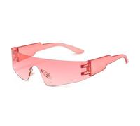 SKFGNX Lunettes de soleil rétro punk sans monture pour femmes, mode, verres miroir colorés, protection UV400, lunettes de sport monobloc pour hommes, dégradé rose, 1