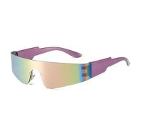 SKFGNX Lunettes de soleil rétro punk sans monture pour femmes, verres miroirs colorés, protection UV400, lunettes de sport monobloc pour hommes, verres miroirs rose et violet, 1