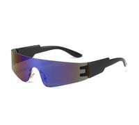 SKFGNX Lunettes de soleil rétro punk sans monture pour femmes, verres miroirs colorés, protection UV400, lunettes de sport monobloc pour hommes, verres miroirs noirs et bleus, 1