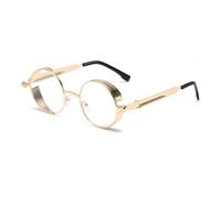 SKFGNX Lunettes de soleil rondes rétro en métal style steampunk, style punk printanier classique, protection UV400, dorées et transparentes, taille 1.