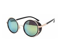 SKFGNX Lunettes de soleil rondes vintage steampunk rétro pour femmes et hommes, style punk, protection UV400, dorées.