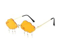 SKFGNX Lunettes de soleil tendance pour femmes, sans monture, en forme de nuage et d'éclair, avec pendentif éclair et verres transparents effet océan. Couleur orange.