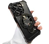 SKFGNX Support magnétique Antichoc plaqué pour Coque Transparente pour iPhone 16, 15, 14, 13, 12, 11 Pro Max avec Support (pour iPhone 12 Pro Max/Noir)