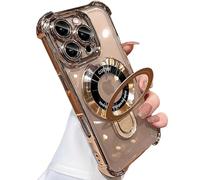 SKFGNX Support magnétique Antichoc plaqué pour Coque Transparente pour iPhone 16, 15, 14, 13, 12, 11 Pro Max avec Support (pour iPhone 13/Or)