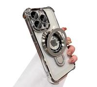 SKFGNX Support magnétique Antichoc plaqué pour Coque Transparente pour iPhone 16, 15, 14, 13, 12, 11 Pro Max avec Support (pour iPhone 13 Pro/Argent)