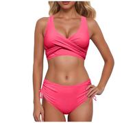 SKFLABOOF Bikini pour femme - Taille haute - Blanc - Souffant le ventre - Push Up - Sportif - Rouge - Triangle - Pour petits seins, 001 rose., XXL