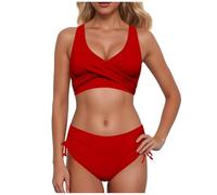 SKFLABOOF Bikini pour femme - Taille haute - Blanc - Souffant le ventre - Push Up - Sportif - Rouge - Triangle - Pour petits seins, Rouge 001., M