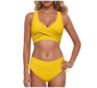 SKFLABOOF Bikini pour femme - Taille haute - Blanc - Souffant le ventre - Push Up - Sportif - Rouge - Triangle - Pour petits seins, Jaune 001., XXL