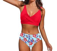 SKFLABOOF Bikini pour femme - Taille haute - Blanc - Souffant le ventre - Push Up - Sportif - Rouge - Triangle - Pour petits seins, 002 bleu clair, M