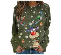 SKFLABOOF Pull Noel Drole - Automne Femme Moche DePull Pulls pour De Noël Lumineux Manche Longue Pullover Chic Et Elegant Col Rond 001g Vert armée, XL