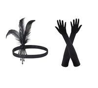 SKHAOVS 1920s Accessoires de Déguisement, Headband Plume, 1920s Bandeau Plume Gatsby Flapper Accessoires Charleston Bandeau Vintage, Années 1920 Ensemble d'Accessoires, pour Halloween (2 Pièces)